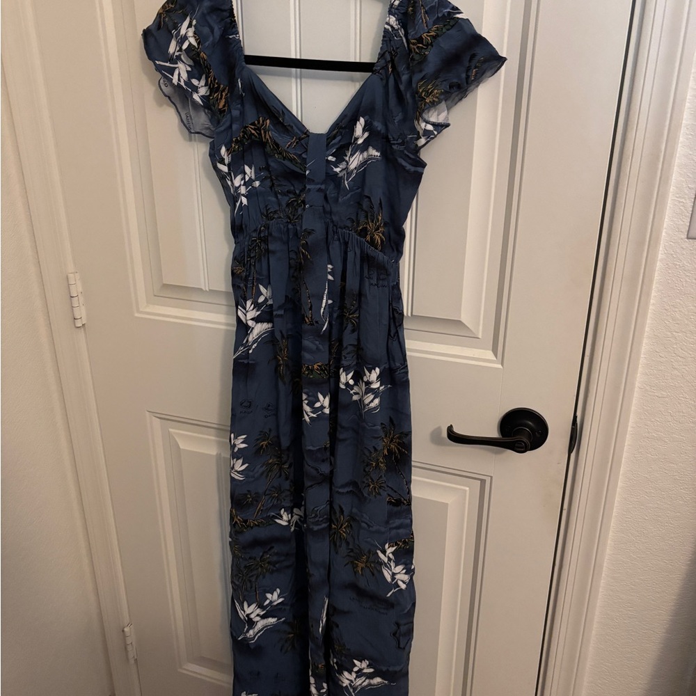Blue Maxi Sundress with Flutter Sleeves and Sweetheart Neckline